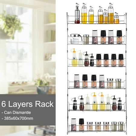 6 Layers Metal Spice Rack Kitchen Door Wall Mounted Storage Shelf