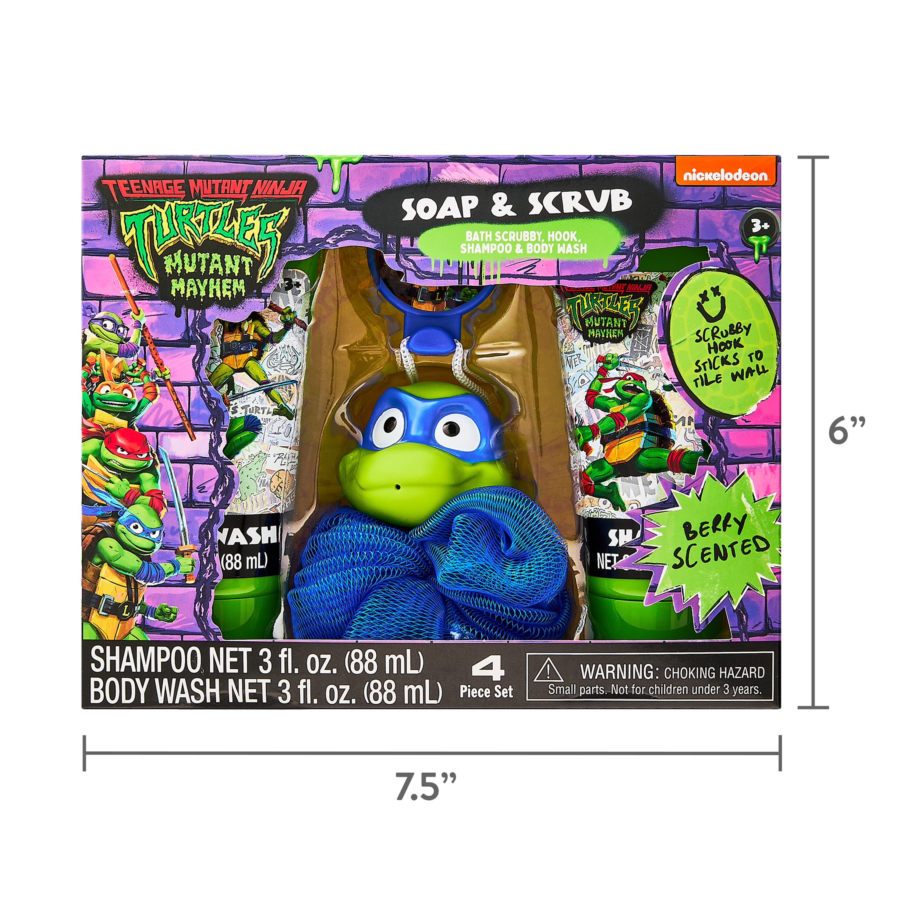 (3 pack) Teenage Mutant Ninja Turtles Soap and Scrub Set, 3 Pieces, Mango Scented, Age 3+