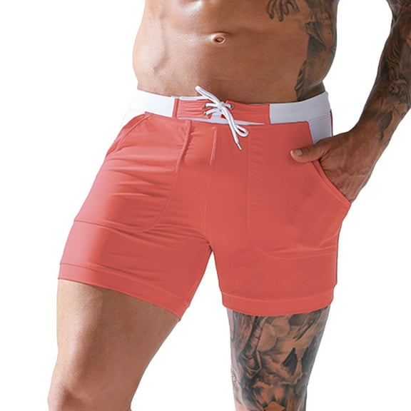 Wyobmus Mens Swim Briefs Patchwork High Stretch Swimwear Square Leg Shorts Boxer Swimsuits Size S-3XL Pink