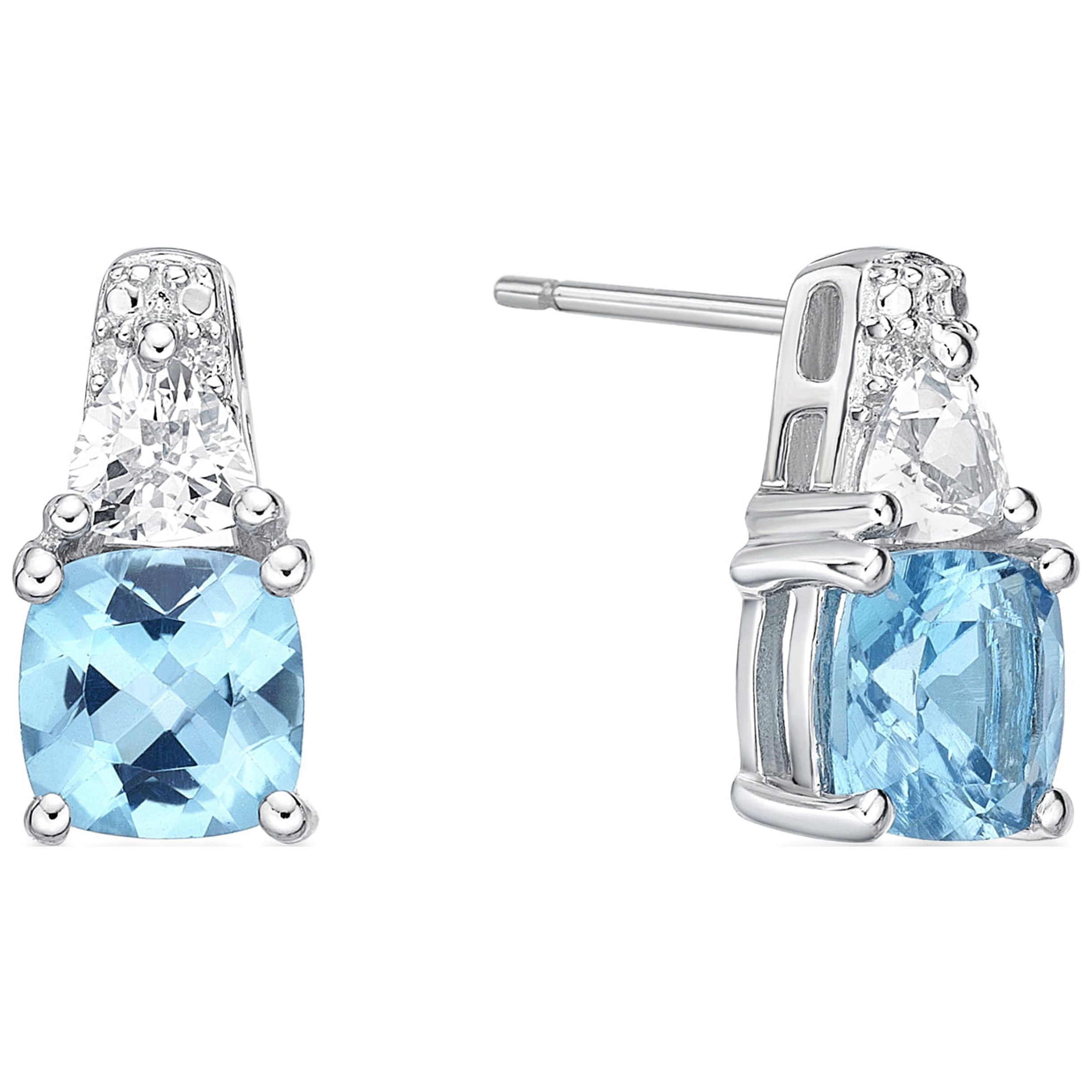 Jay Heart Designs 925 Sterling Silver Genuine Swiss Blue Topaz and Created White Sapphire Earrings