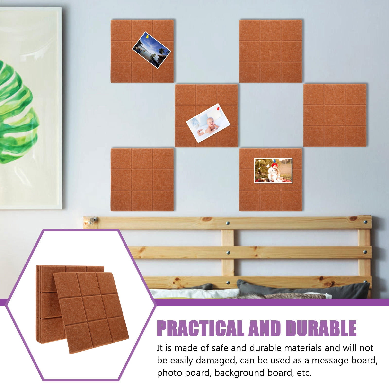 LOLIPPYY 6-Pack Coffee Felt Bulletin Board Tiles with Self-Adhesive Backing for Kitchen, Photo, Note, and Message Display