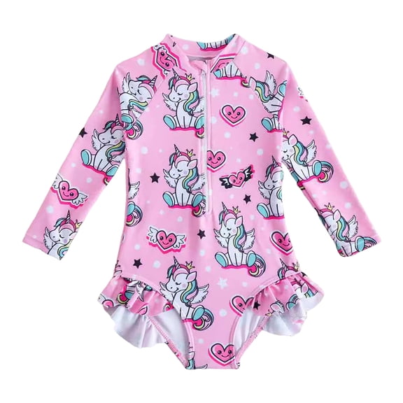 vigerkar Baby Girls' One Piece Swimsuit Rash Guard Swimwear Long Sleeve with UPF 50 Sun Protection (Pink, 2-3 Years)