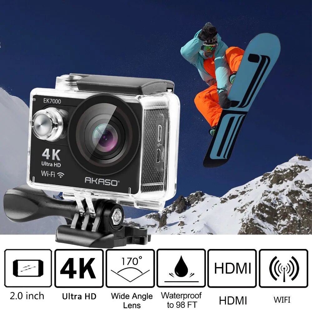 AKASO 4K WIFI Sports Action Camera Ultra HD Waterproof DV Camcorder 12MP 170 Degree Wide Angle, Black (EK7000) - image 3 of 6