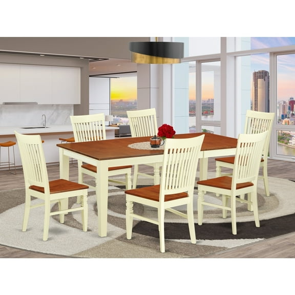 Dinette Set 7 Piece Round Table & 6 Chairs Kitchen Dining Room Set Wood