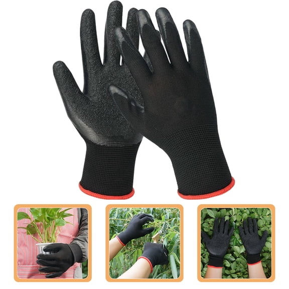 UNOMOR 1 Pair Black Gardening Work Gloves Latex Durable Comfortable Fit For Men