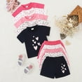 thumbnail image 2 of Gubotare Girls Outfit Kids Toddler Baby Girls Spring Summer Print Short Sleeve Shorts Outfits Clothes (Pink,Size 9-12 Months), 2 of 9