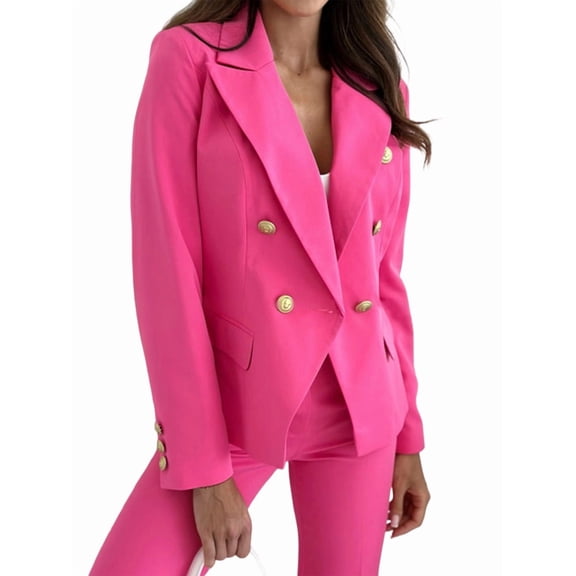 Womens Casual Blazer Jacket Double Breasted Long Sleeve Work Office Blazer Lapel Open Front Jacket Coat Rose Red XL
