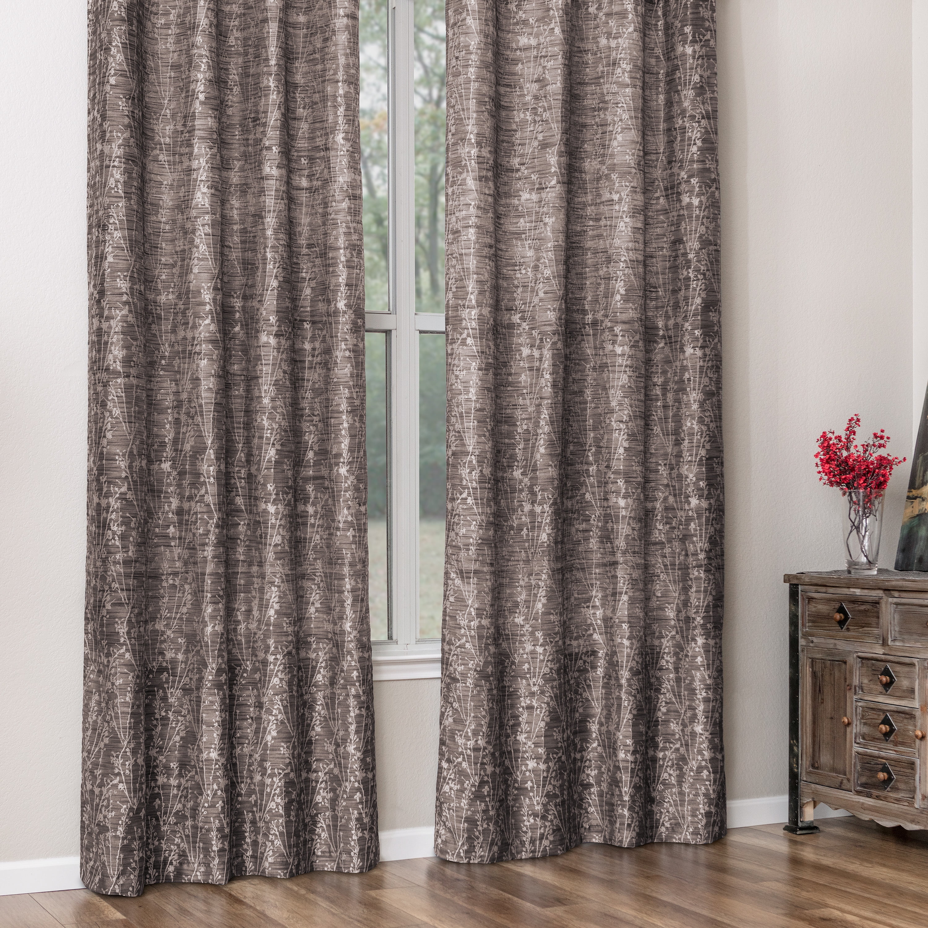 Chanasya 2-Panel Floral Jacquard Textured Brown Curtains with