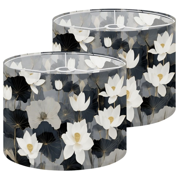 Lampshades 2 Pack Elegant Lotus Flower Dark Light Tones Spring Decor 13"x13"x10" Light Shade for Table Lamps Floor Lamp Shades Lampshade Replacement Easy Assembly