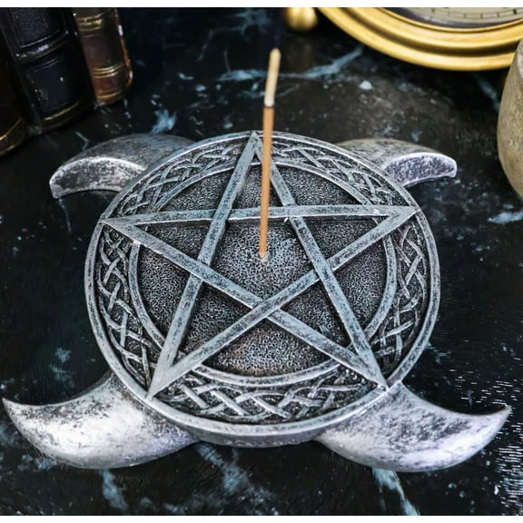 Sacred Moon Triple Goddess Pentagram With Celtic Knotwork Incense Stick Holder