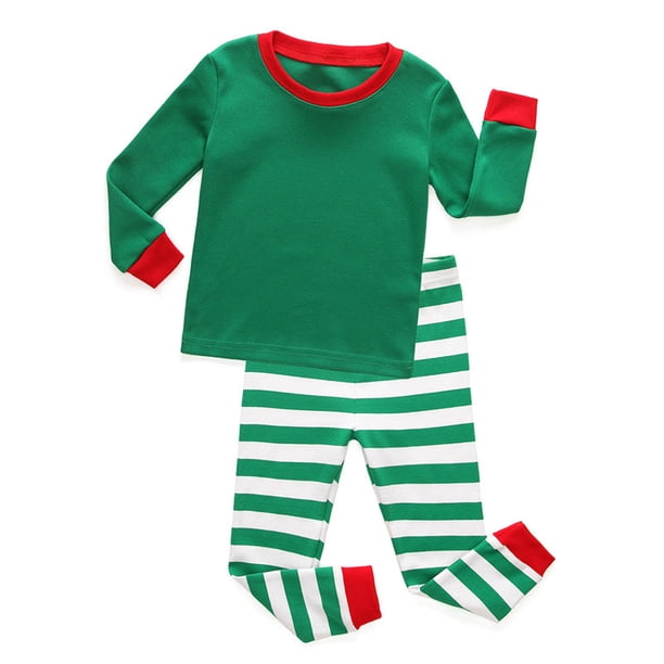 Conjunto de pijamas navideños de algodón a rayas para niños y niñas