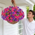 thumbnail image 6 of Lyacmy Artificial Hanging Flowers in Basket for Outdoor, UV Resistant Fake Petunias with Eucalyptus Leaves with 20Inch Coconut Lining Chain Flowerpot,Purple Red, 6 of 9
