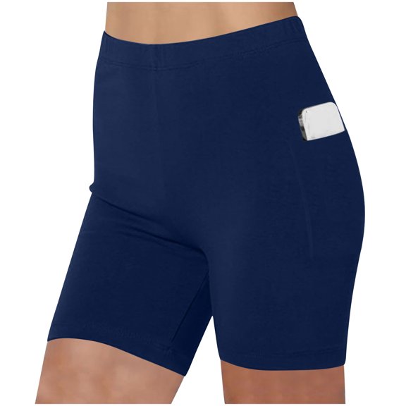 Aimik Women's solid Yoga Shorts High Waisted Tummy Control Booty Lifting Workout Shorts with Pockets Elastic Waist Summer Gym Bottoms