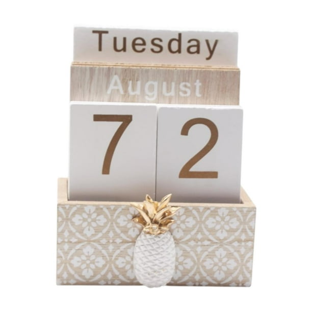 Calendario perpetuo de madera con bloques de madera para escritorio, regalo de mesa, rústico Piña