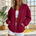 thumbnail image 2 of Ymyiu Womens Sweatshirt Womens Snap Sweatshirts Jackets Long Sleeve Casual Loose Outwear with Pockets(Wine, S), 2 of 9