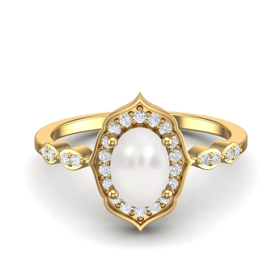 7X5 MM Oval Pearl Halo Dainty Designer Engagement Promise Women Valentines Day Gifts Ring in 925 Sterling Silver Gold Vermeil