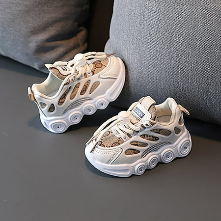 

nsendm Children LED Light Strip Shoes Lace Up Canvas Shoes Kids Casual Shoes Light Up Shoes Walking Shoes Tennis Shoes Girls 卡其 2.5 Years