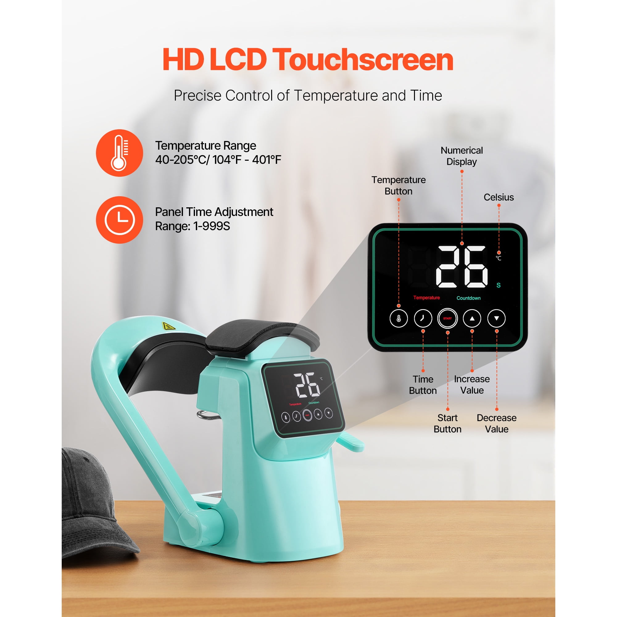 KFFKFF Automatic Hat Heat Press Machine with Dual Interchangeable Platens, Auto Open and Release, Touchscreen for Accurate Time and Temperature Settings, Heat Transfer Tool for Caps and Hats, Green