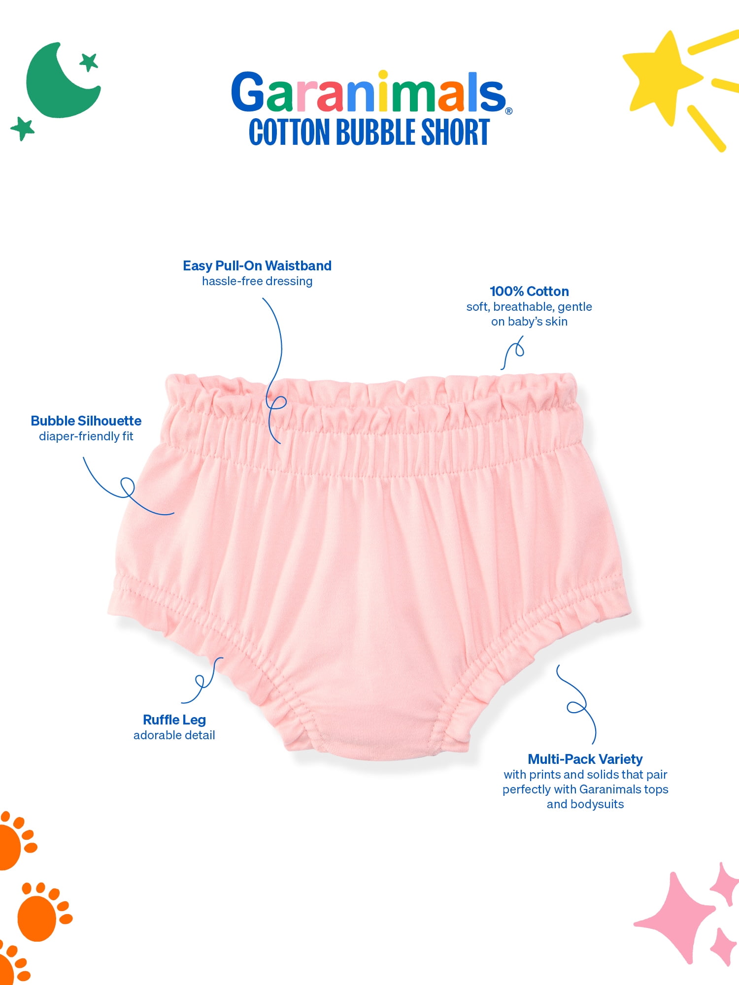 Garanimals Baby Girls Cotton Bloomers, 3-Pack, Sizes 0-24M