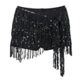 thumbnail image 3 of Skirts for Women Bohemian Glitter Fringe Waist Chain Skirt for Belly Dance and Festival Festive Waist Wrap with Sequins Versatile Boho Style midi Skirt Black 5 One Size, 3 of 3