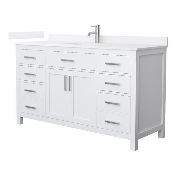 Beckett 60" White Single Vanity & White Quartz Top (1-Hole) & Nickel Trim