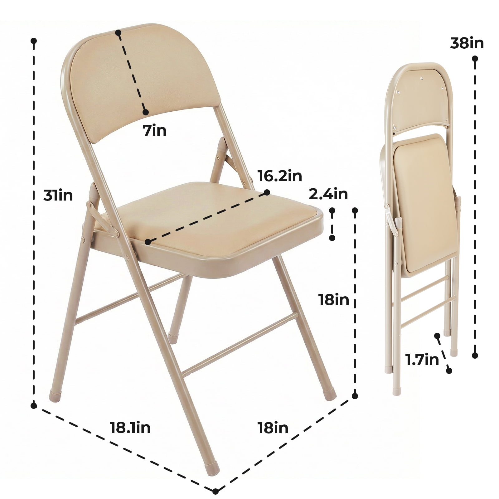 Alvantor Folding Chairs 2-Pack/4-Pack, Padded PU Leather Seat, Heavy Duty,Black/Khaki