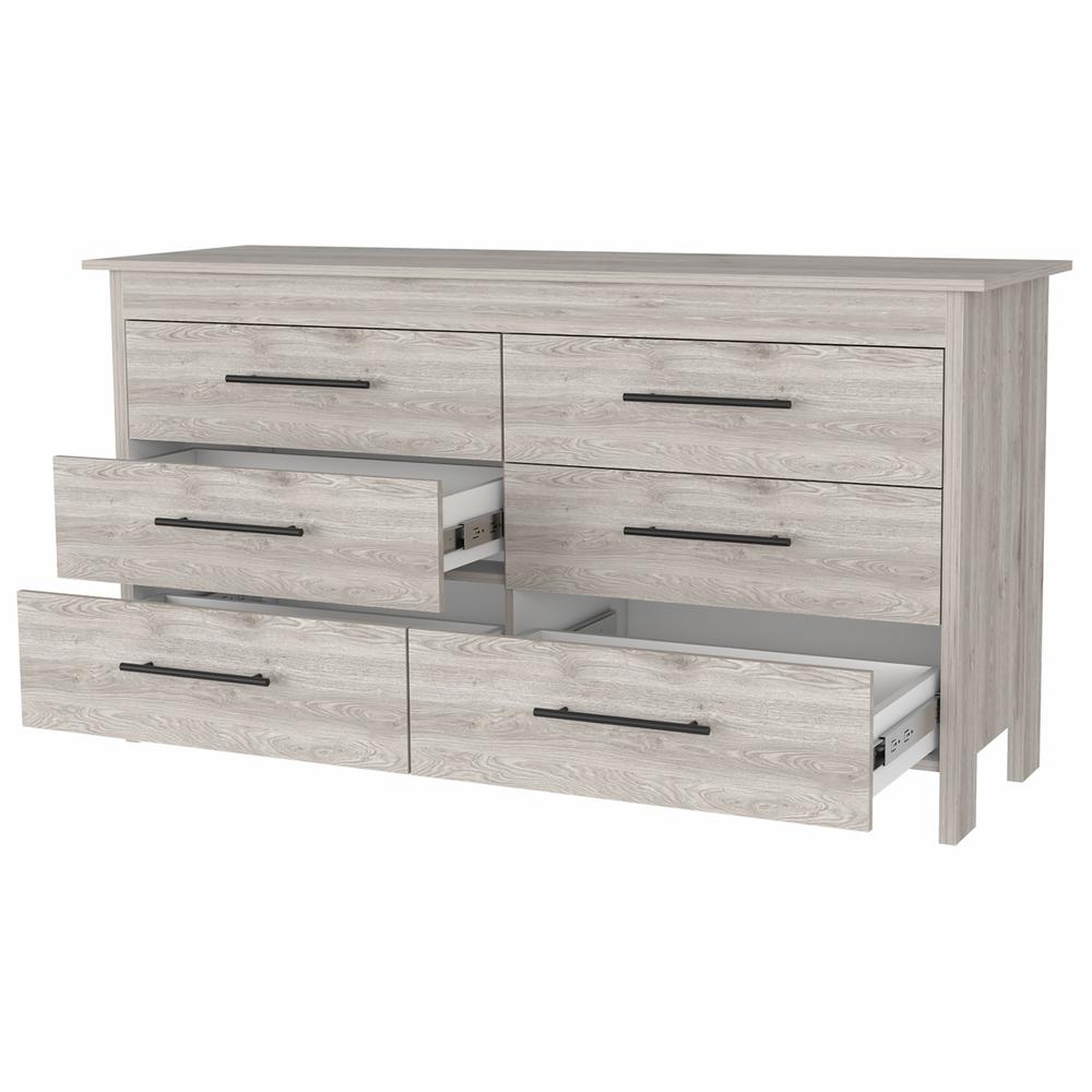 HomeRoots 32" Light Gray Manufactured Wood Six Drawer Double Dresser