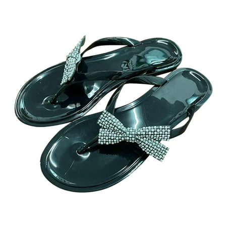 

YanHoo Women Dressy Flip-flops Pearl Rhinestone Flat Sandals Ladies Summer Beach Casual Slippers