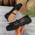 thumbnail image 2 of Black Womens Breathable Mesh Square Toe Flats Slip On Hollow Out Bow Accent Flat Sole Casual Outdoor Versatile Mesh Shoes, 2 of 9