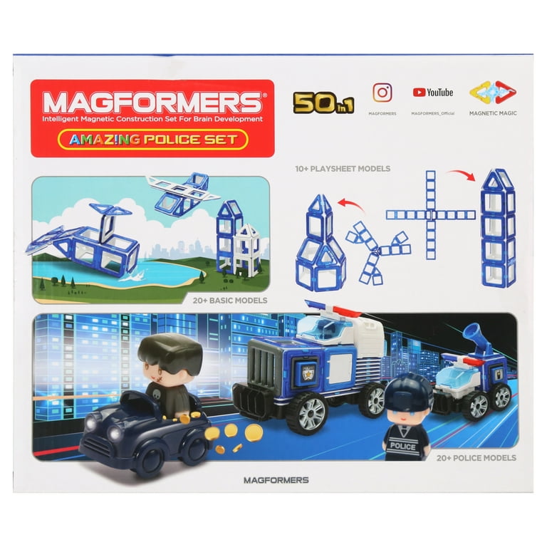 Magformers Amazing Police 50 Pieces, Wheels, Blue red colors