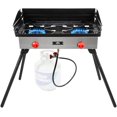 thumbnail image 1 of Hike Crew Cast Iron Double-Burner Outdoor Gas Stove | 150,000 BTU Portable Propane-Powered Cooktop w/ Compact Foldable Legs, Temperature Control Knobs, Wind Panels, Hose Regulator & Storage Carry Case, 1 of 7