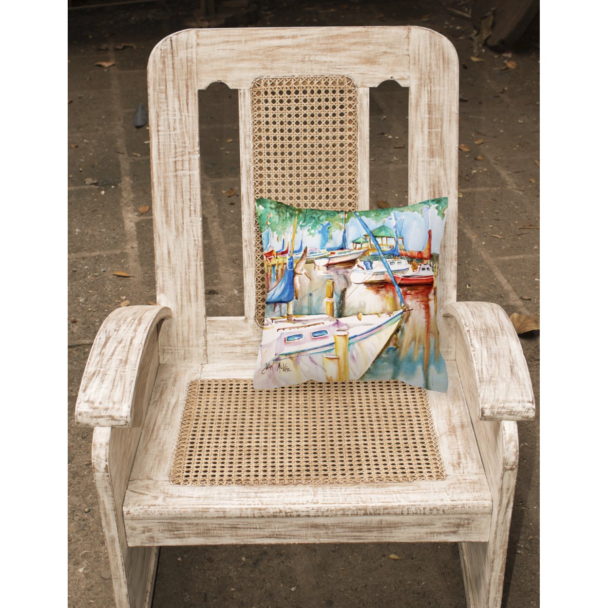 Carolines Treasures JMK1239PW1414 Gazebo and Sailboats Canvas Fabric Decorative Pillow 14Hx14W multicolor