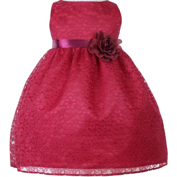 Blunight Collection Lovely Floral Lace Satin Sash Baby Little Party Flower Girl Dresses Burgundy L Walmart Com Walmart Com