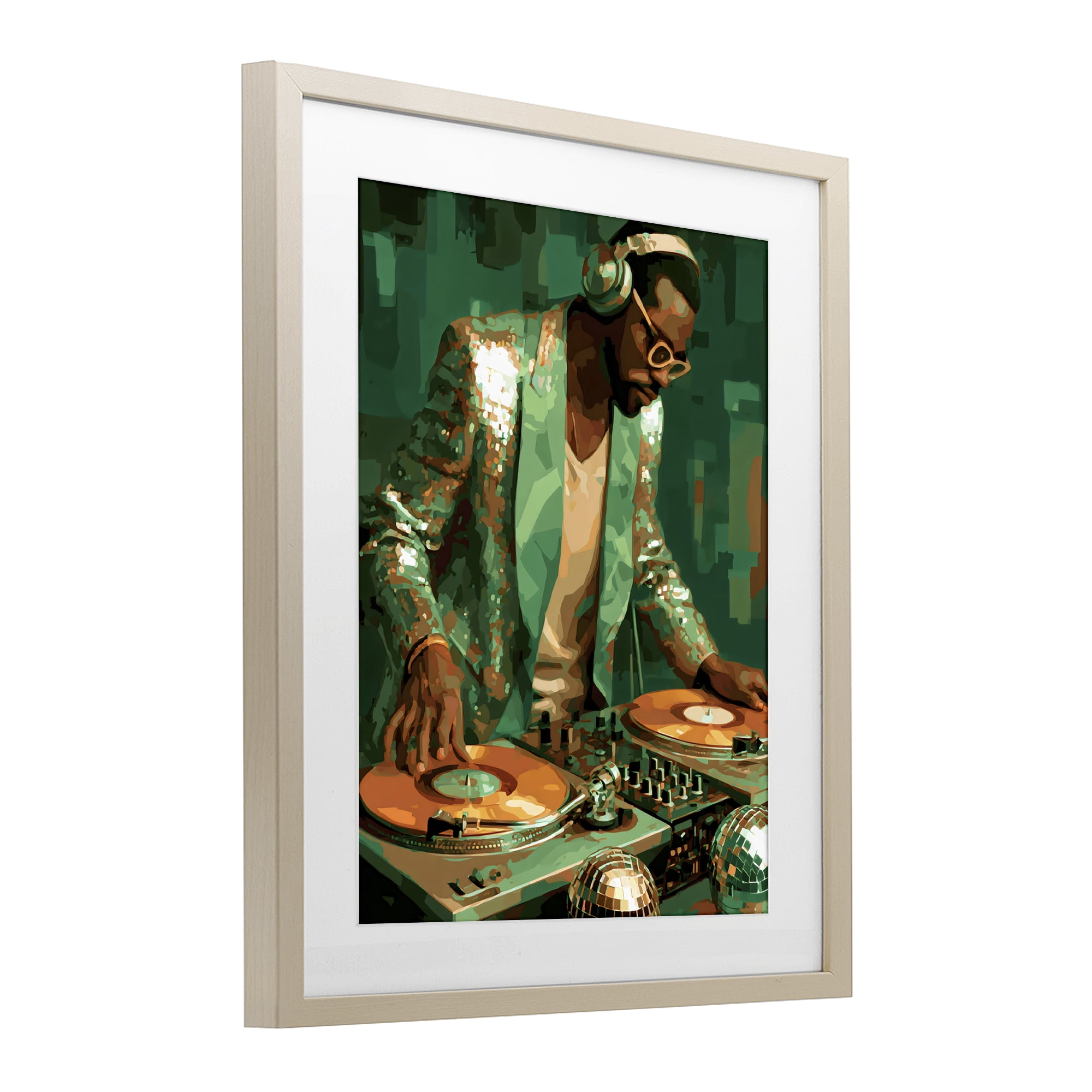 Stupell Industries Green Disco DJ Music Birch Framed Print Under Glass, design by Franklyn Gregory