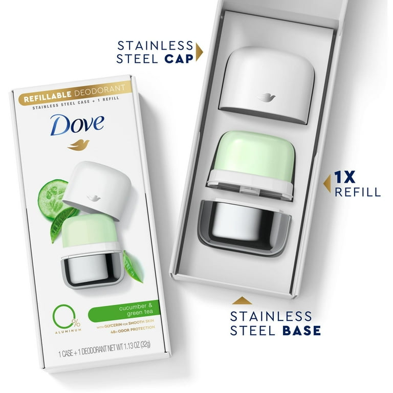  Dove Desodorante recargable Kit de inicio Desodorante para  mujeres Pepino y té verde 0% aluminio 1.13 oz : Belleza y Cuidado Personal