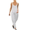 thumbnail image 2 of wycnly Jumpsuits for Women Dressy Casual Cotton Linen Loose Wide Leg Strap Maxi Jumpsuits Overalls with Pocket Summer Square Neck Sleeveless Solid Long Formal Rompers White l, 2 of 4