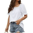 thumbnail image 4 of Women's Casual Solid Color Square Neck Short Sleeve Blouse, Ruffle Sleeve T-Shirt Top, Stylish and Comfortable Square Neck Shirt, Trendy Short Sleeve Blouse for Daily Wear, Casual Summer Top, 4 of 8
