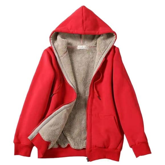 Fgnfyis Women's Long Sleeve Zippered Hooded Lined Composite Jacket Sweater Pullover hoodies and sweatshirts Red M