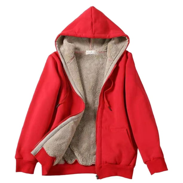 Sudaderas con cremallera Gibobby para Mujer Chaqueta de felpa con capucha y cremallera de manga larga Rojo L