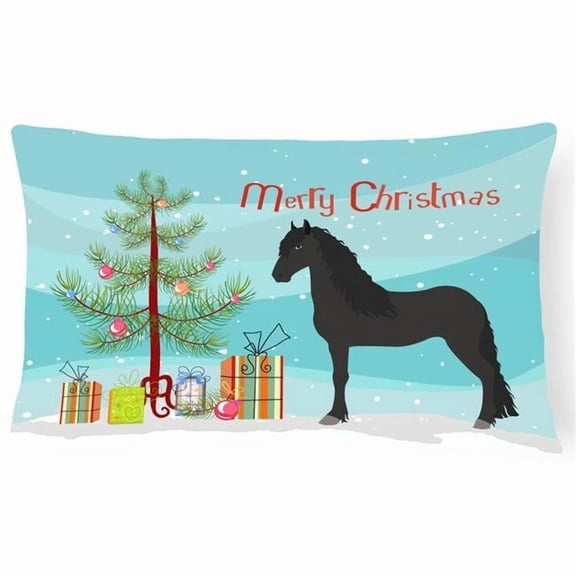 Carolines Treasures BB9282PW1216 Friesian Horse Christmas Canvas Fabric Decorative Pillow, Teal, 12H x16W, multicolor