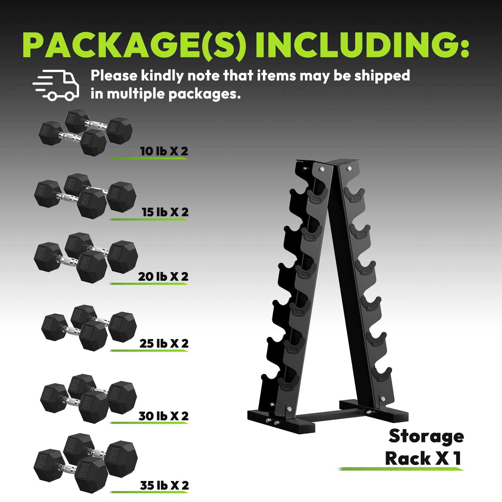 HANDBODE 270 lb Dumbbell Set Rubber Encased Hex Dumbbell Free Weights Dumbbells Home Weight Set with 6-Tier A-Frame Dumbbells Rack