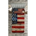 thumbnail image 3 of Ambesonne 4th of July Quilted Bedspread Set 2 Pcs, Wood Planks Flag, Twin Size, Red Beige Navy Blue, 3 of 3