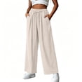 thumbnail image 5 of Linen Cotton Casual Pants Women Summer Drawstring Elastic Waist Loose Fit Pants Straight Leg Summer Trousers, 5 of 6