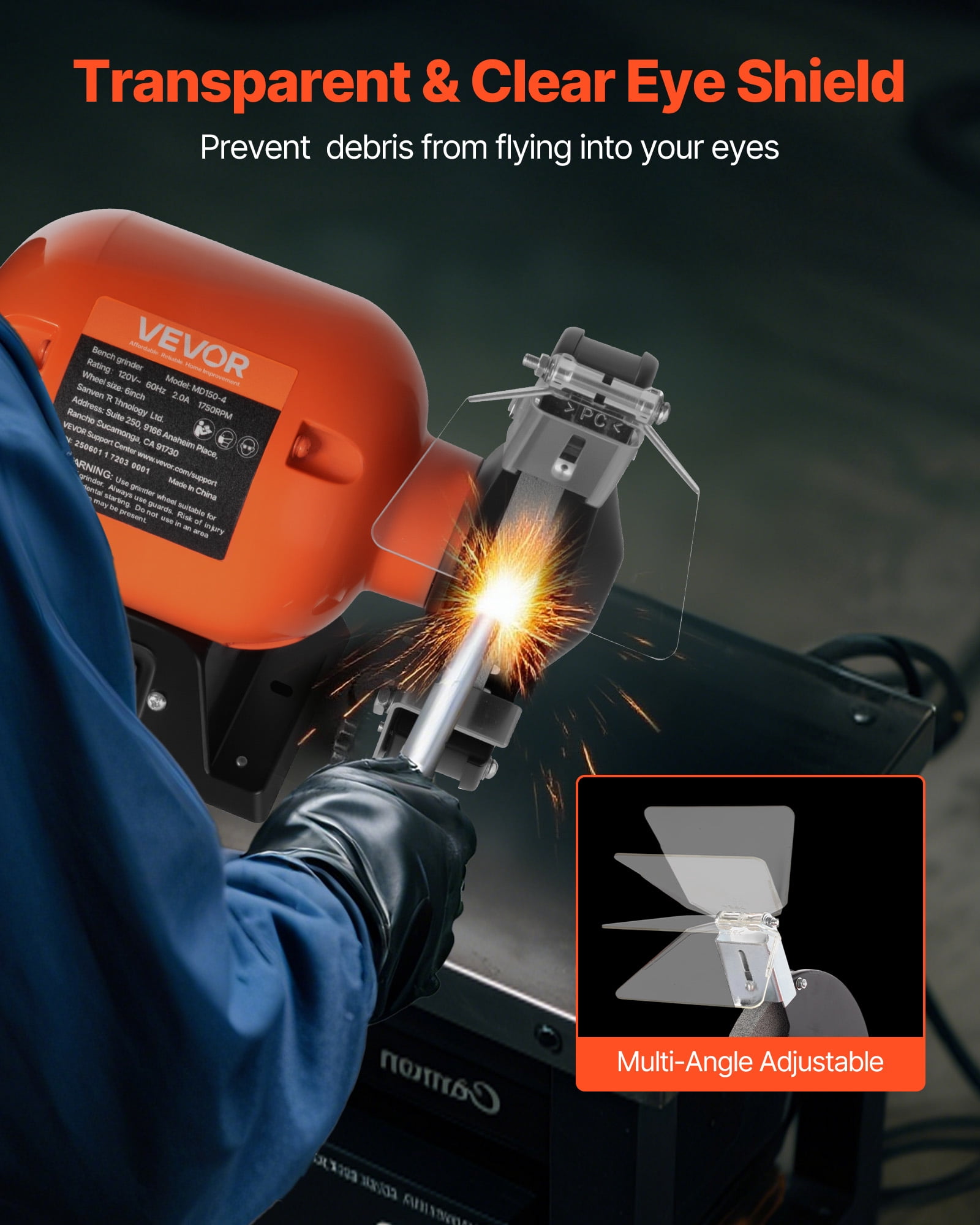 VEVOR Bench Grinder,6-inch Single Speed Bench Grinder,1750RPM Low-Speed Table Grinders with 250W 2A Induction Motor, 36/60-Grit Grinding Wheels & Adjustable Tool Rest for Precise Sharpening Grinding