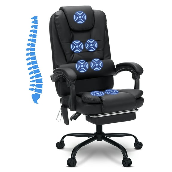 HOFFREE Executive Office Chair with Massage and Footrest Reclining Ergonomic Office Chair Soft Leather Computer Desk Chairs with High Back Armrest for Home Office,Black