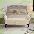 thumbnail image 4 of 51.5" Bed Bench with Storage | Soft Beige Velvet | Solid Wood Legs, 4 of 9