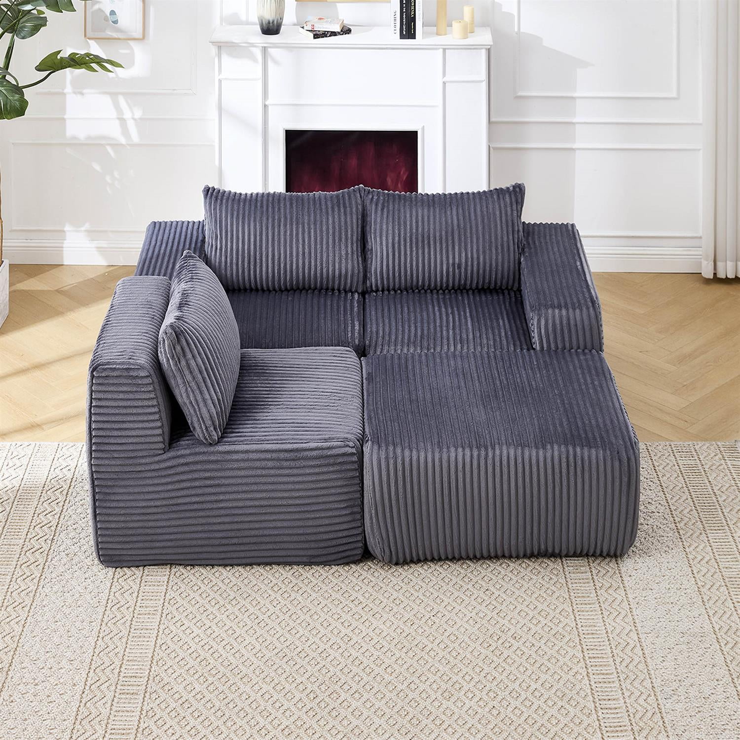 Demi Bonn 125" Modern Modular Sectional Sofa, L-Shaped Upholstered Cloud Couch with Deep Seats & Right Facing Chaise for Living Room, Dark Gray