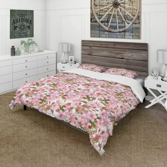 Designart 'Pink Blossoming Tropical Flowers' Abstract Duvet Cover Set