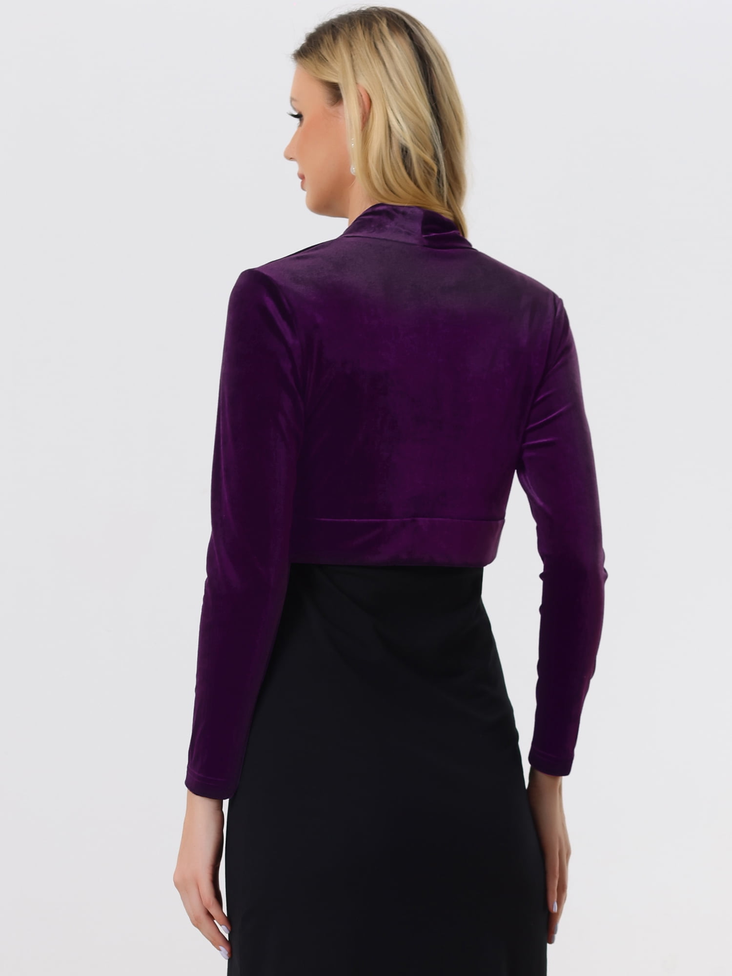 DARING DIVA Women's Velvet Open Front Cropped Bolero Cardigan L Purple