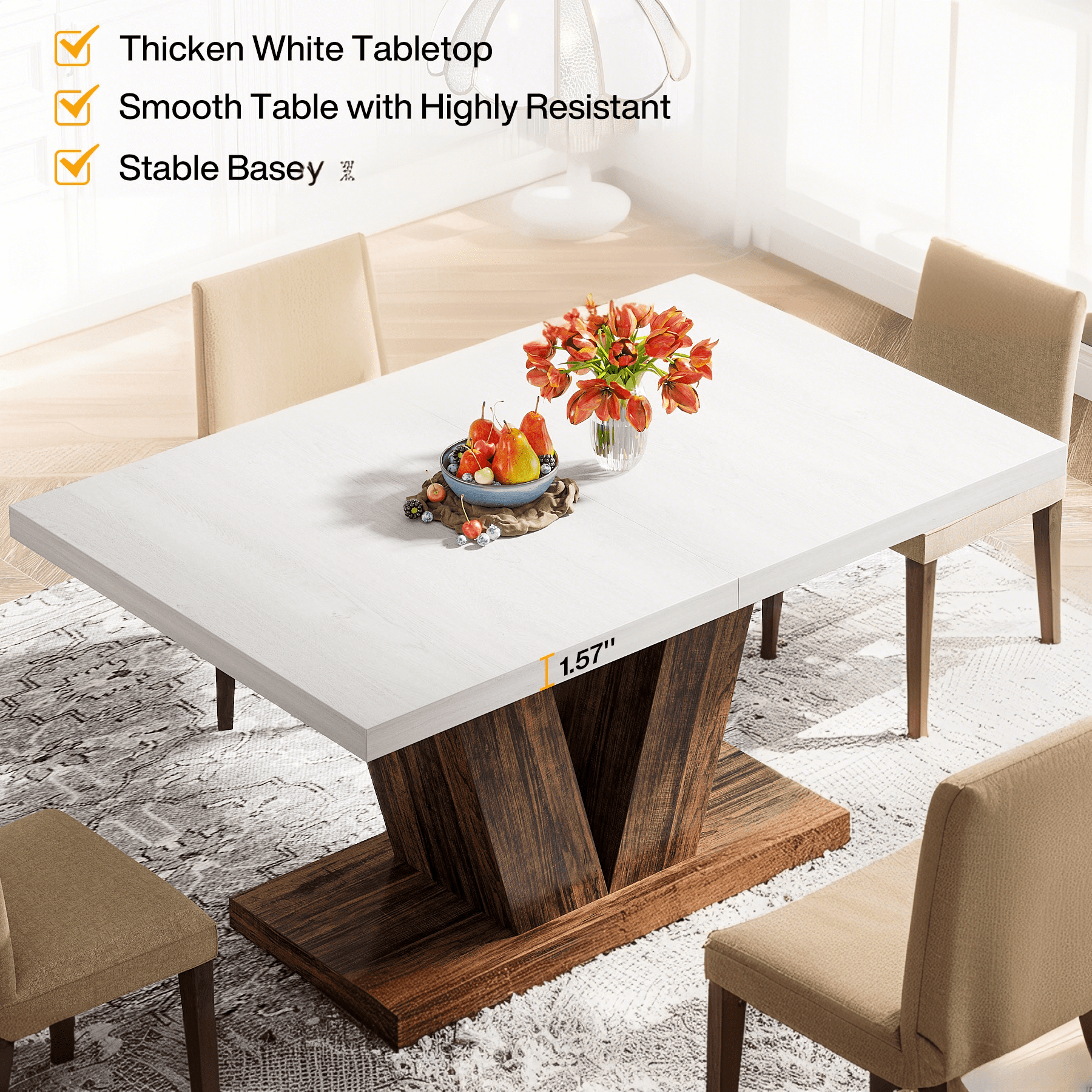 Finmind 47-inch Dining Table for 4 to 6, Farmhouse Wood Kitchen Table for Dining Room, White